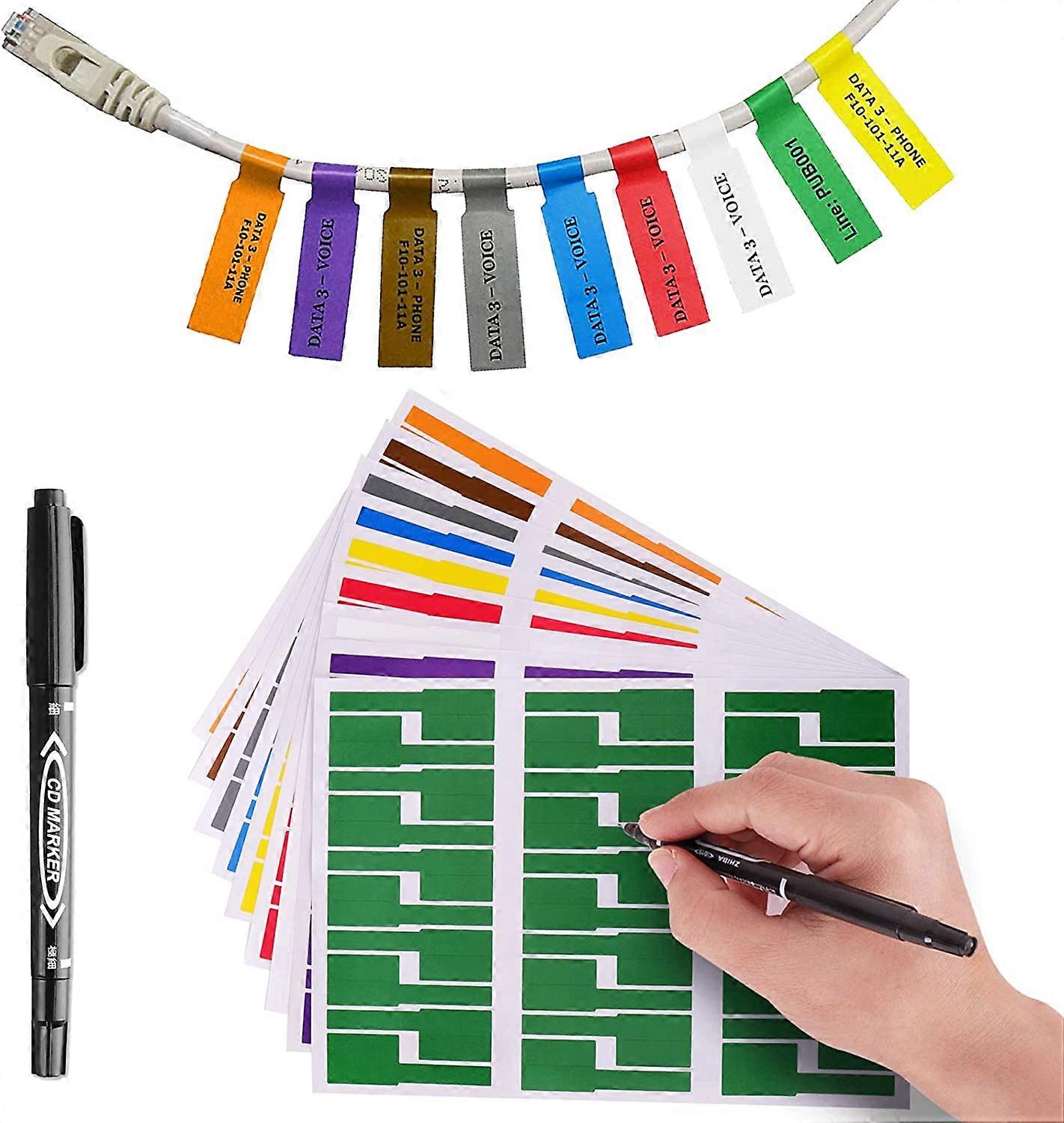 LN-Colorful Cable Labels with Mark Pen - Cord Labels that can be written on, Self-Adhesive Wire Labels, Printable A4 Sheet for Laser Printer and Handw