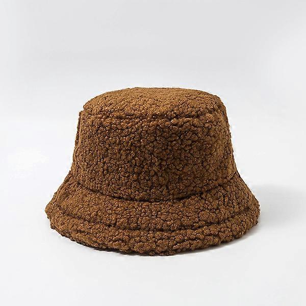 Hat Solid Artificial Fur Female Cap Bucket Hat for (Brown