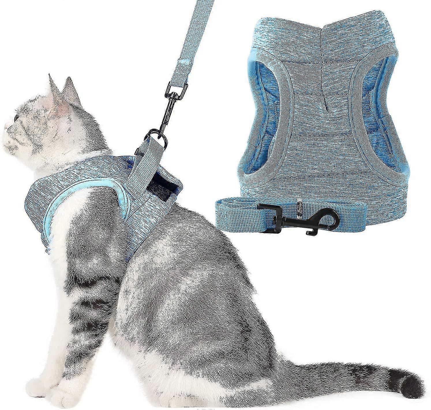 Soft Cat Harness And Leash Set Escape Proof Walking Adjustable Soft Jackets With Cushioning Cat Leash (s, Blue)(kui)