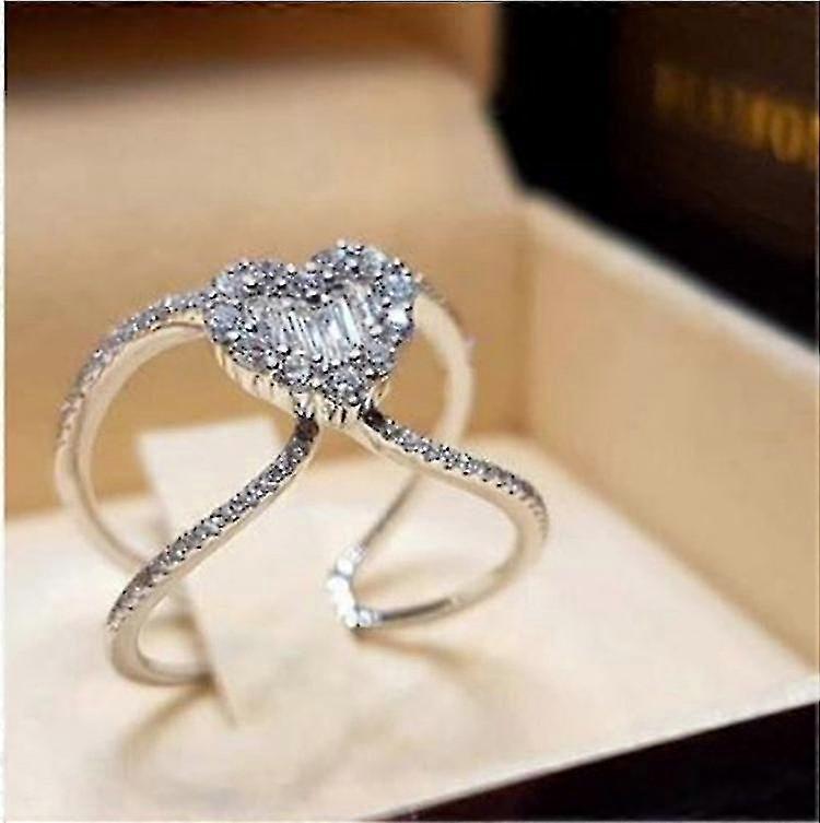 Creative Geometric Heart-shaped Diamond Ring - Silver Plated Geometric Heart-shaped Diamond Ring