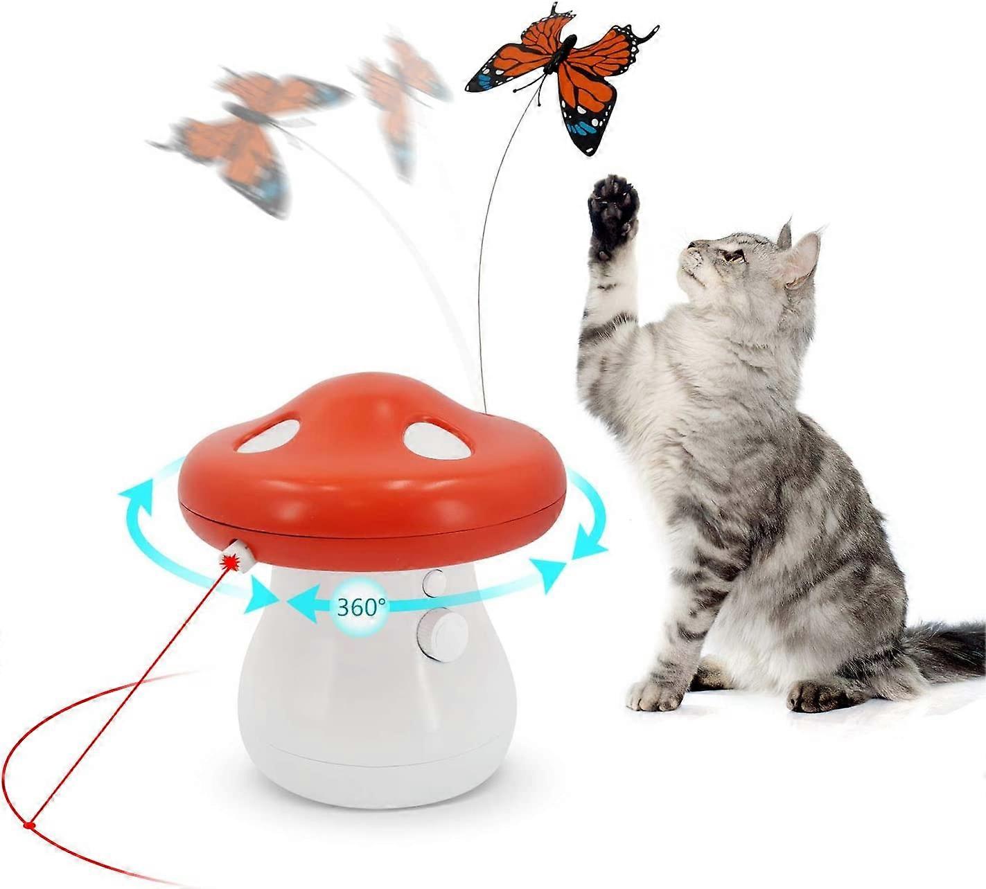 Auto Chase Laser Realistic Butterfly 2 in 1 Chase Electronic Cat Laser Toy Indoor, Auto Mushroom Cat Sports Toy