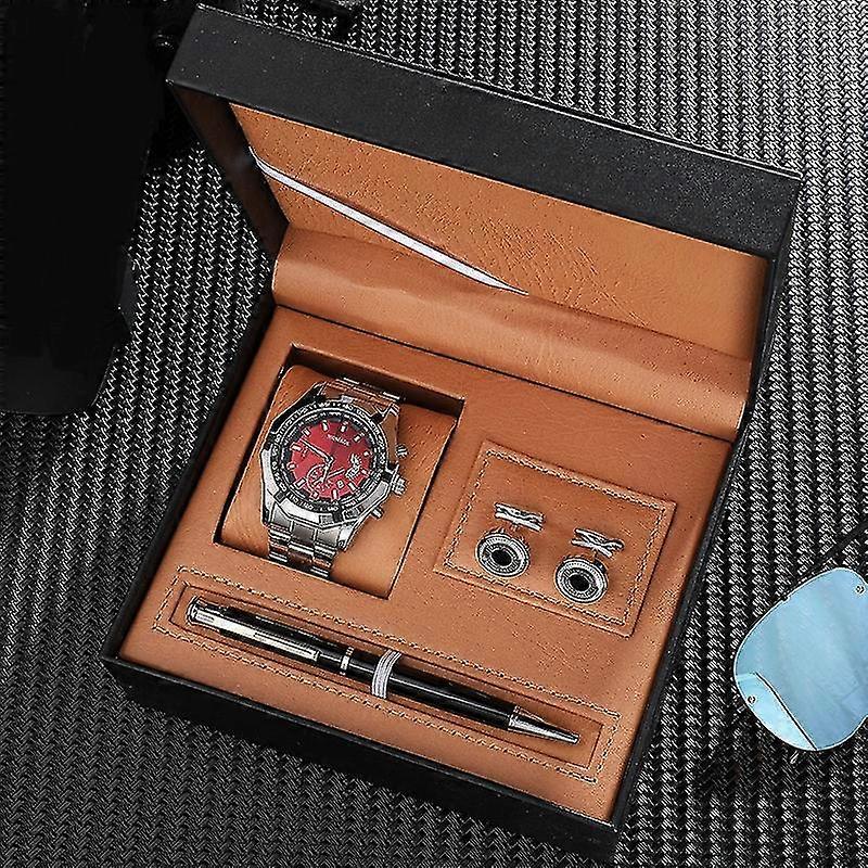 3pcs Men's Gift Set With Box Watch Cufflinks Pen Anniversary Birthday Valentine's Day Gifts For Him