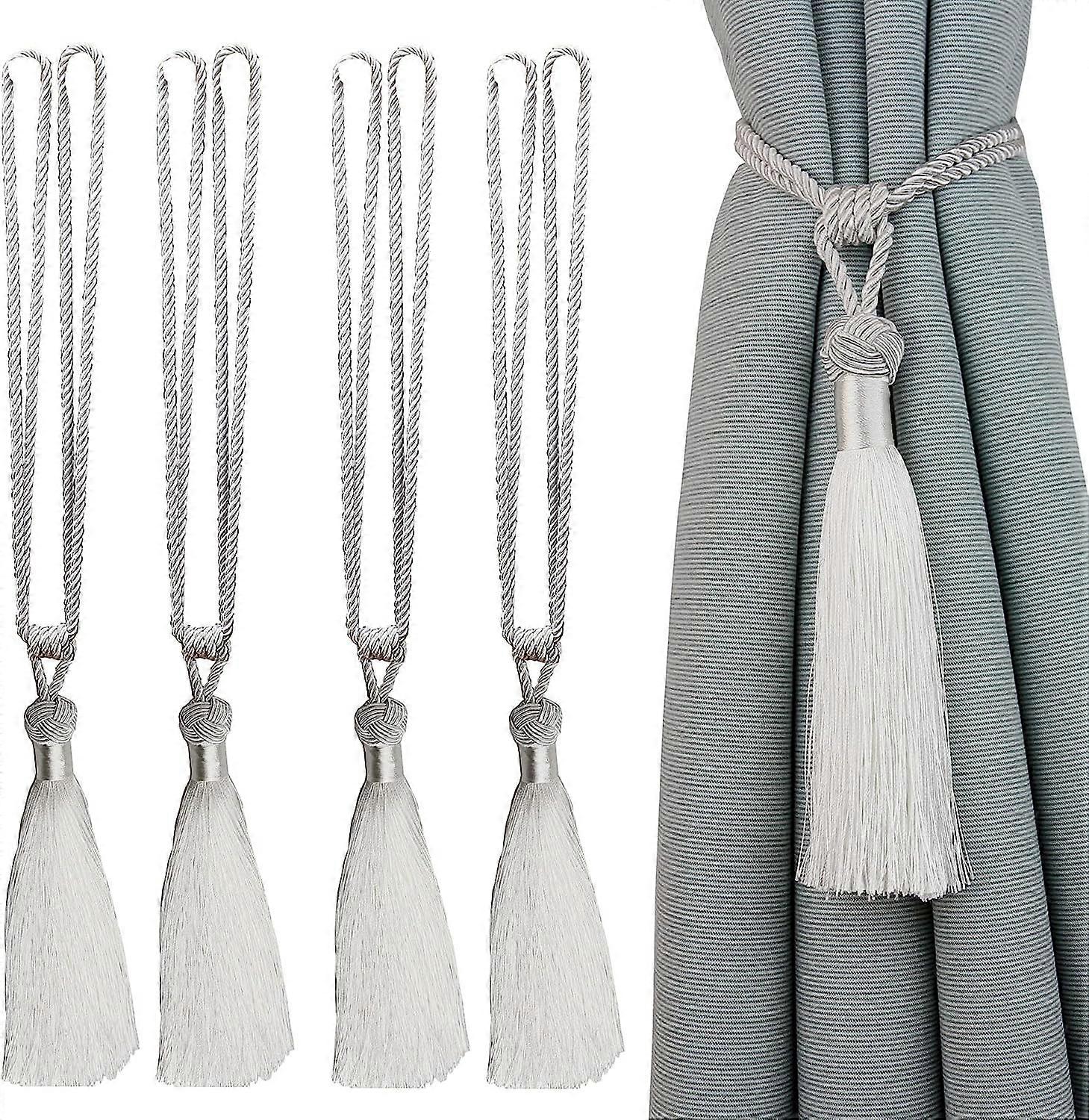 Curtain Tiebacks Handmade Rope Tassel Tie Backs Pair Curtain Holdbacks Curtain Liner Ties for Office Home Decorative Drapery Set of 4 (White, 4)