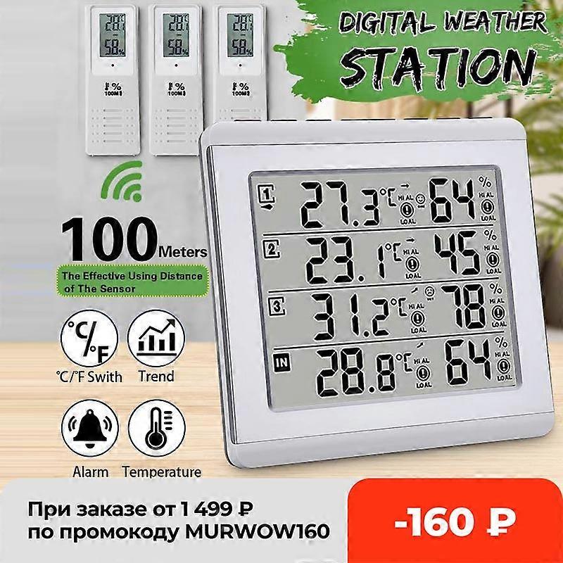 3Pcs C/F Max Alarm Temperature Meter Weather Station Tester Wireless LCD Digital Thermometer Hygrometer for Outdoor Indoor