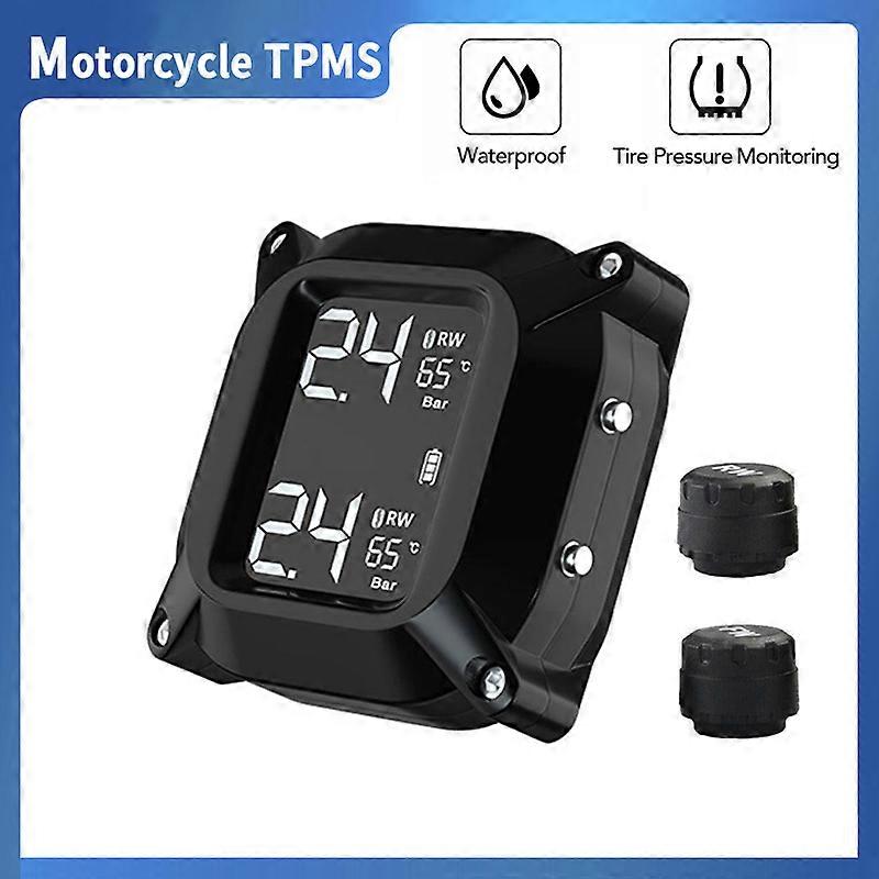 Motorcycle TPMS Tyre Temperature Tester 2 Sensors Bike Motor Tire Pressure Monitoring Alarm System LCD Display