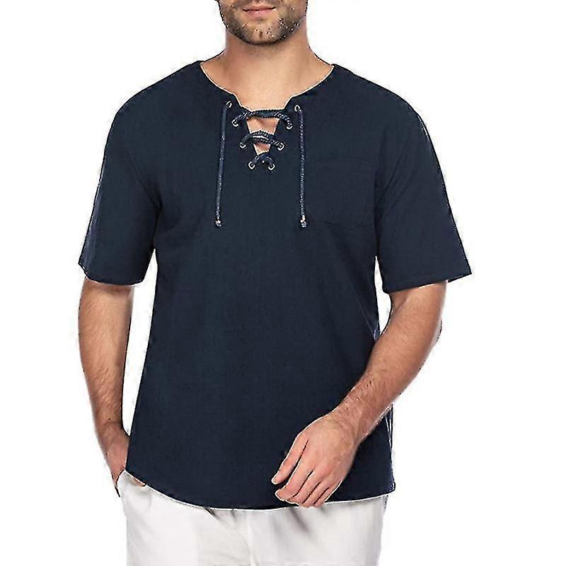 Short-sleeved Cotton And Linen V-neck T-shirt For Men