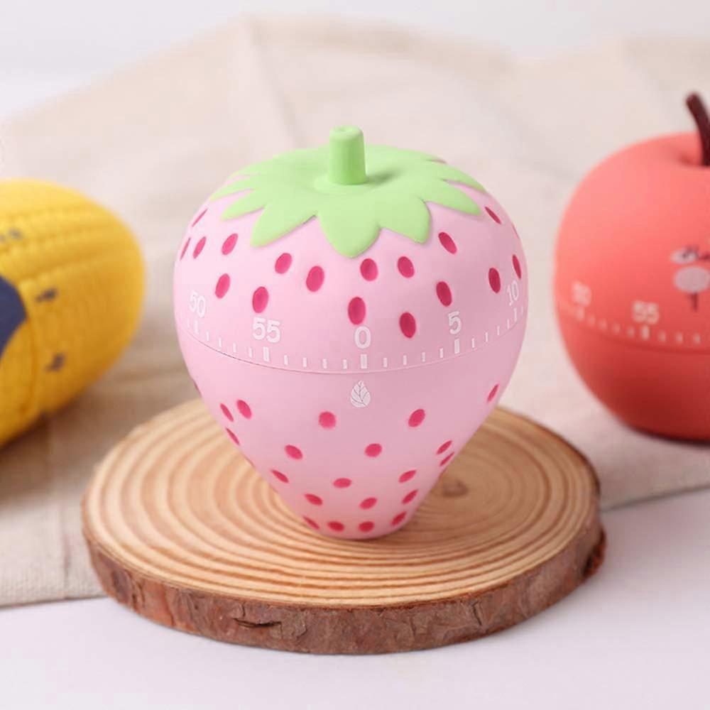 Kitchen Timer Cute Fruit Cookie Kitchen Timer Novelty Manual Cooking Timer Fun Shaped Mechanical Timer (Strawberry)