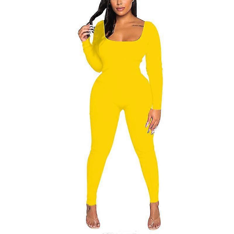 Frauen Einfarbiger Body Stretch Strampler Langarm Playsuit
