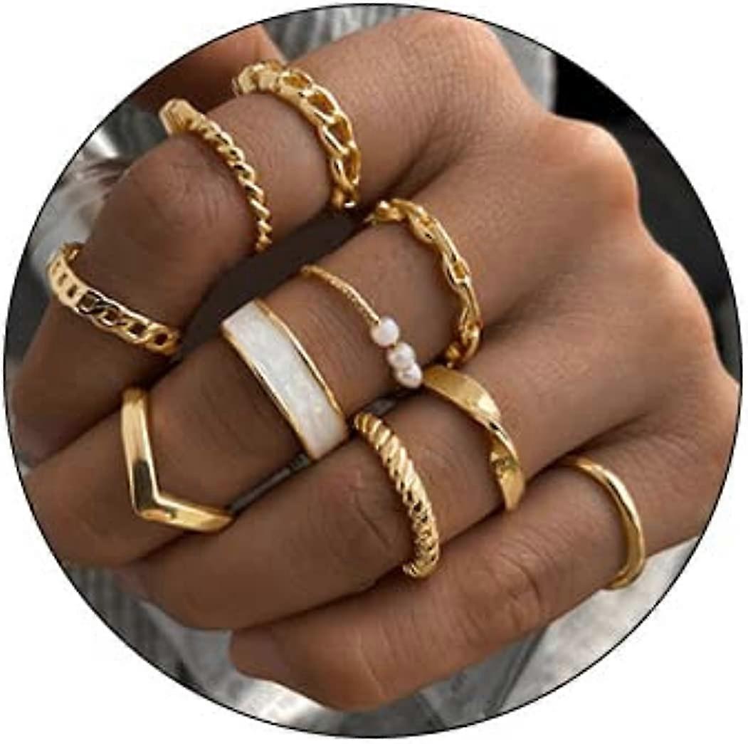 Boho Knuckle Ring Sets Gold Stackable Finger Rings Pearl Midi Size Joint Knuckle Ring Seturi pentru femei și fete 10 bucăți