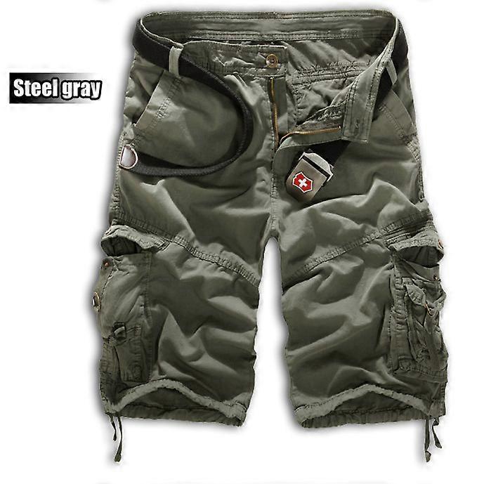 Men Military Pockets Army Cargo Shorts Half Pants Camo Work Bottoms(Steel Grey)