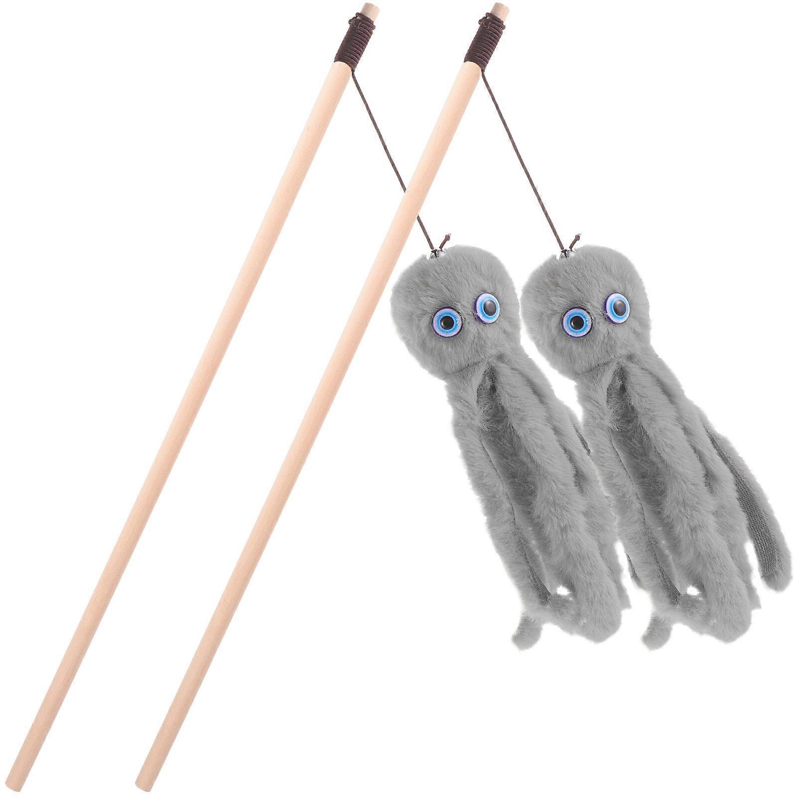 2Pcs Indoor Cat Teasing Wand Interactive Cat Stick Interesting Cat Toy Cat Fishing Pole Toy