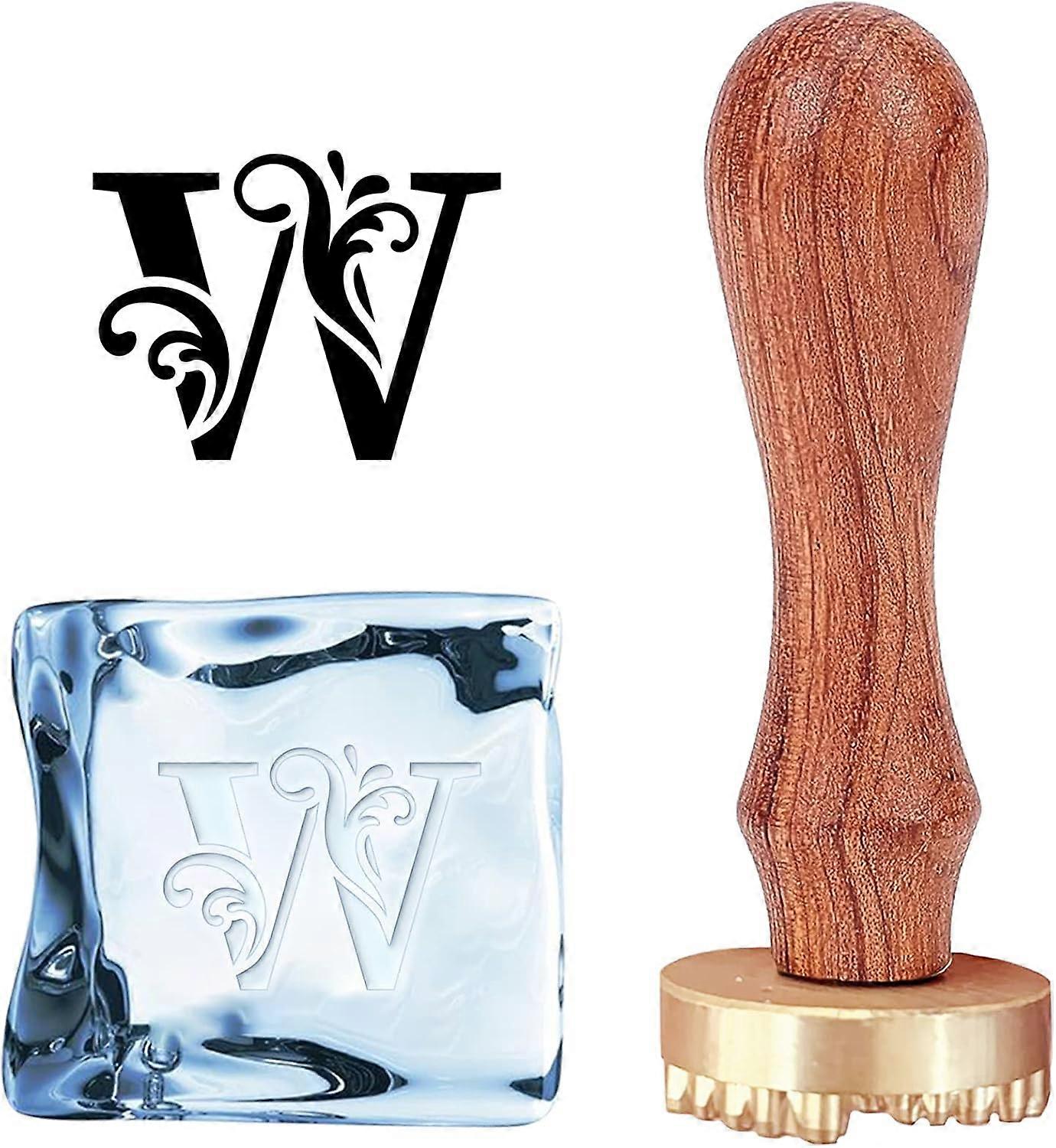 DIY Letter Ice Stamp W Ice Cube Stamp Ice Branding Stamp with Removable Brass Head & Wood Handle Vintage Vine W Ice Stamp for DIY Crafting Cocktail Wh