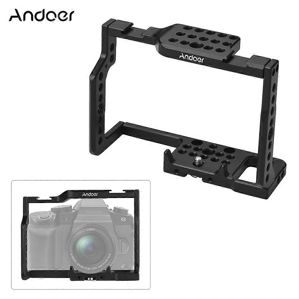 Andoer G85 Aluminum Camera Cage with Many 1/4" and 3/8" Mounting Holes 2 Cold Shoe Socket for Camera to Mount Microphone