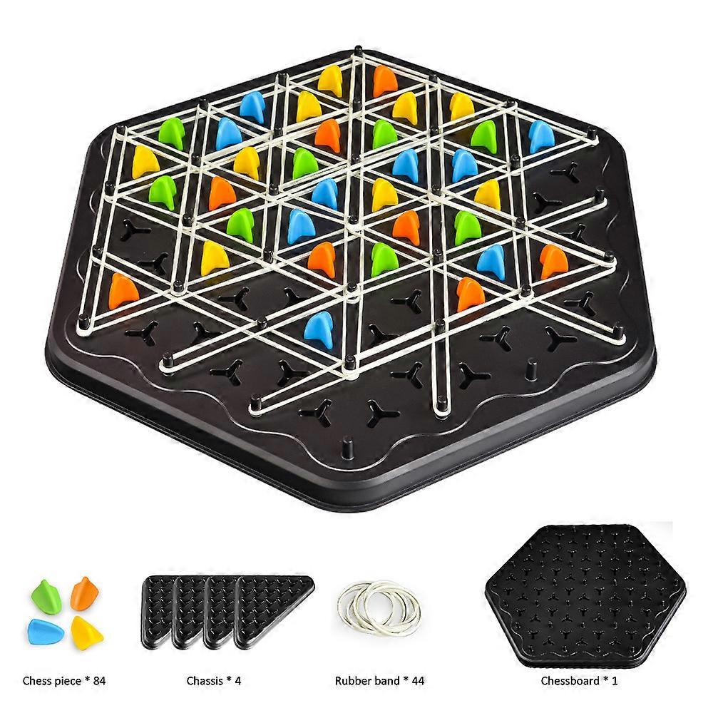 Interactive Board Game,Chain Triangle Game,Triangle Chess Board Game with 4 Color Pegs and Rubber Bands, Brain Teaser Puzzle,Kids Strategy Game
