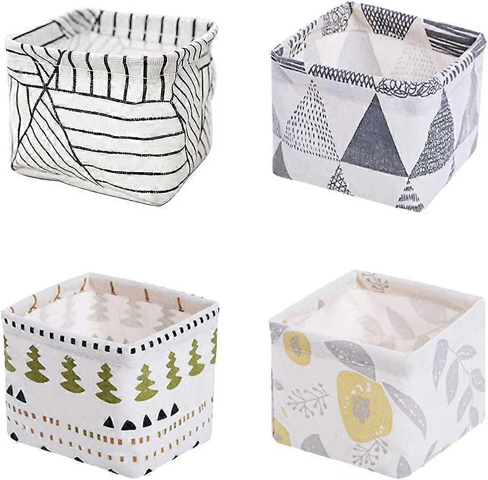 4 Pcs Square Mini Storage Baskets Small Cloth Storage Baskets Square Foldable Mini Storage Cotton Li
