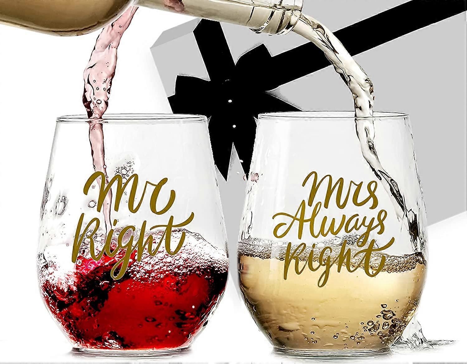 Τριπλό gifffted Mr Right Mrs Always Right Ποτήρια κρασιού Δώρα για γάμο, επέτειο, δώρο για αρραβώνα, γυναίκες, άνδρες, του και της, γαμπρός νύφης, πραξικόπημα