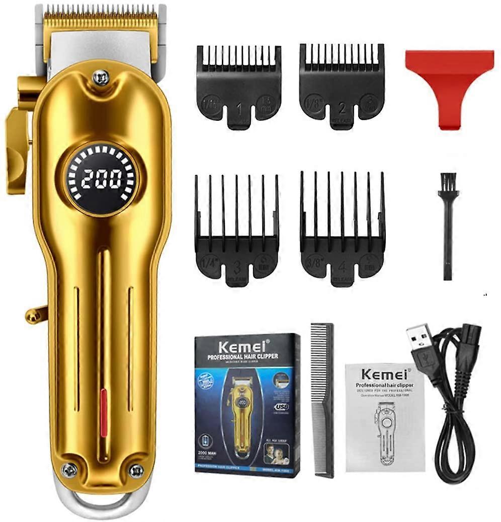 Tondeuse à cheveux sans fil pour hommes, KEMEI Tondeuse à cheveux professionnelle Ensemble USB Rechargeable Réglable LCD Affichage Cheveux Barbe Coupe Toilettage Tondage Cheveux