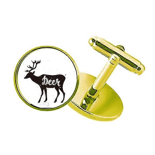 鹿黒と白の動物がちりばめられたビジネスメタルカフリンクスゴールデン