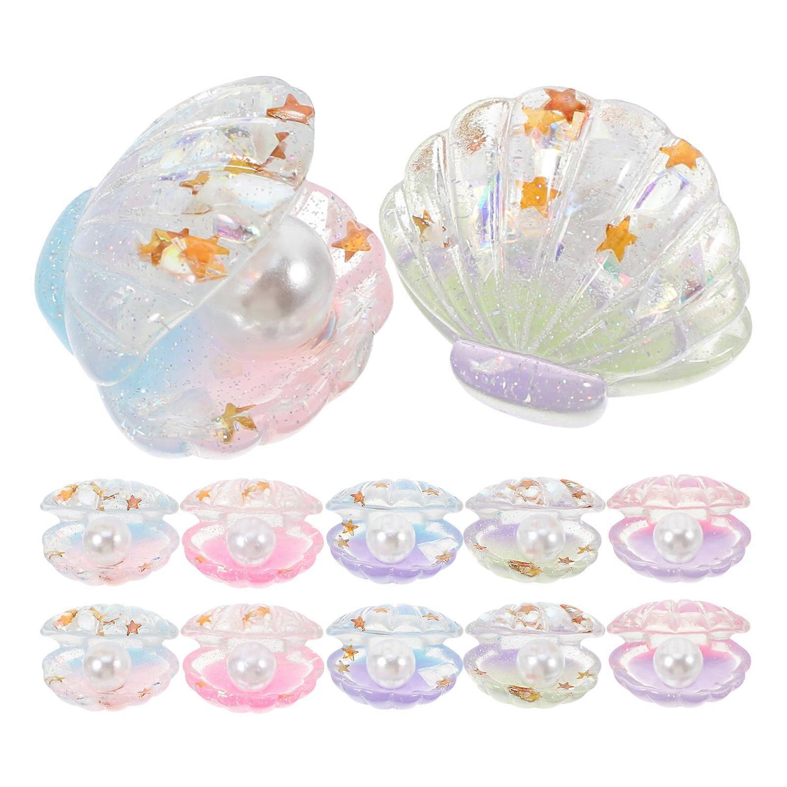 16Pcs Luminous Mini Shell with Pearl Glowing in Dark Resin Shell Charms Crafts Making Shells