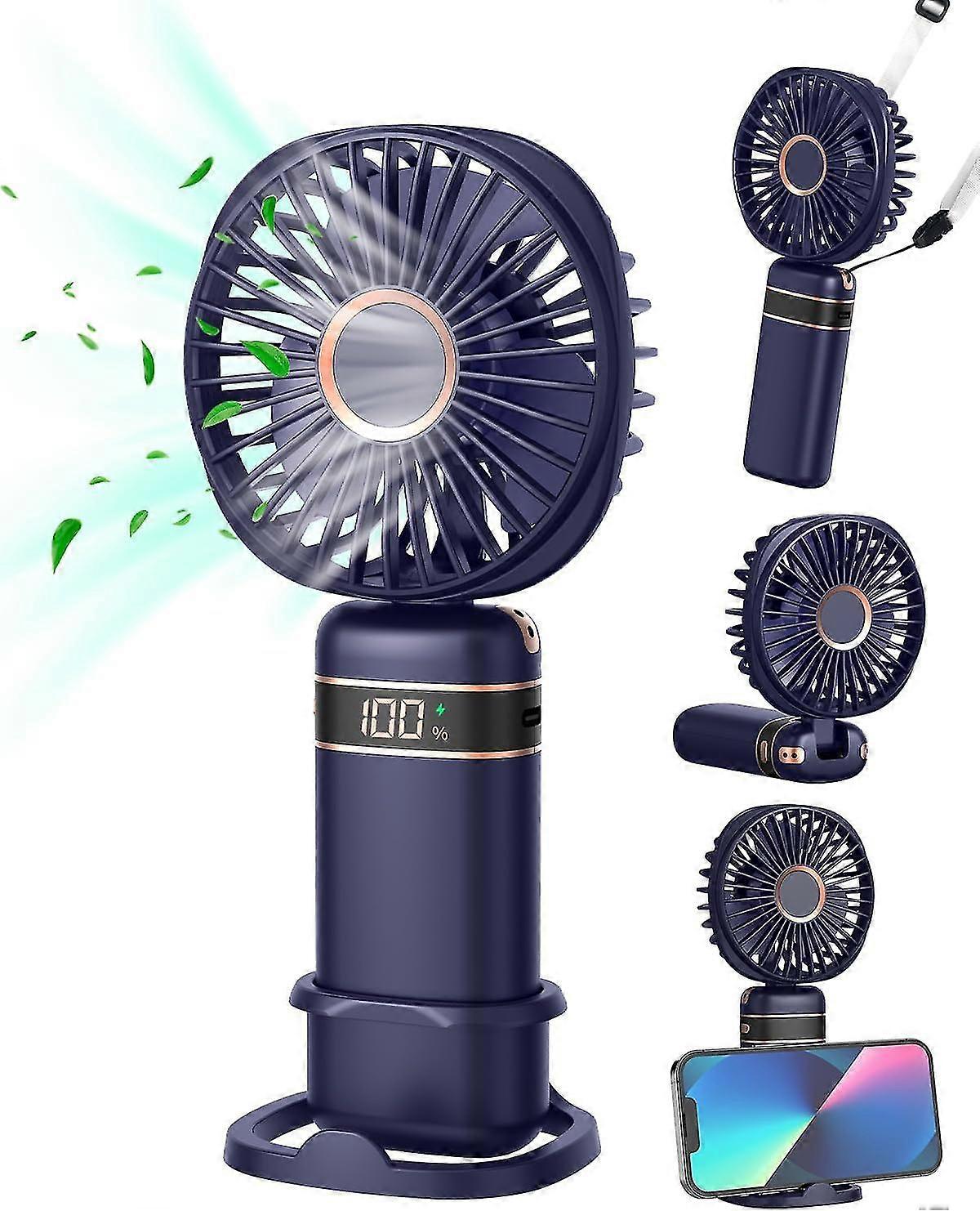 Mini Handheld Fan, Portable Usb Hand Held Fan, Rechargeable Fans 5 Speeds Folding Hand Fan With Base