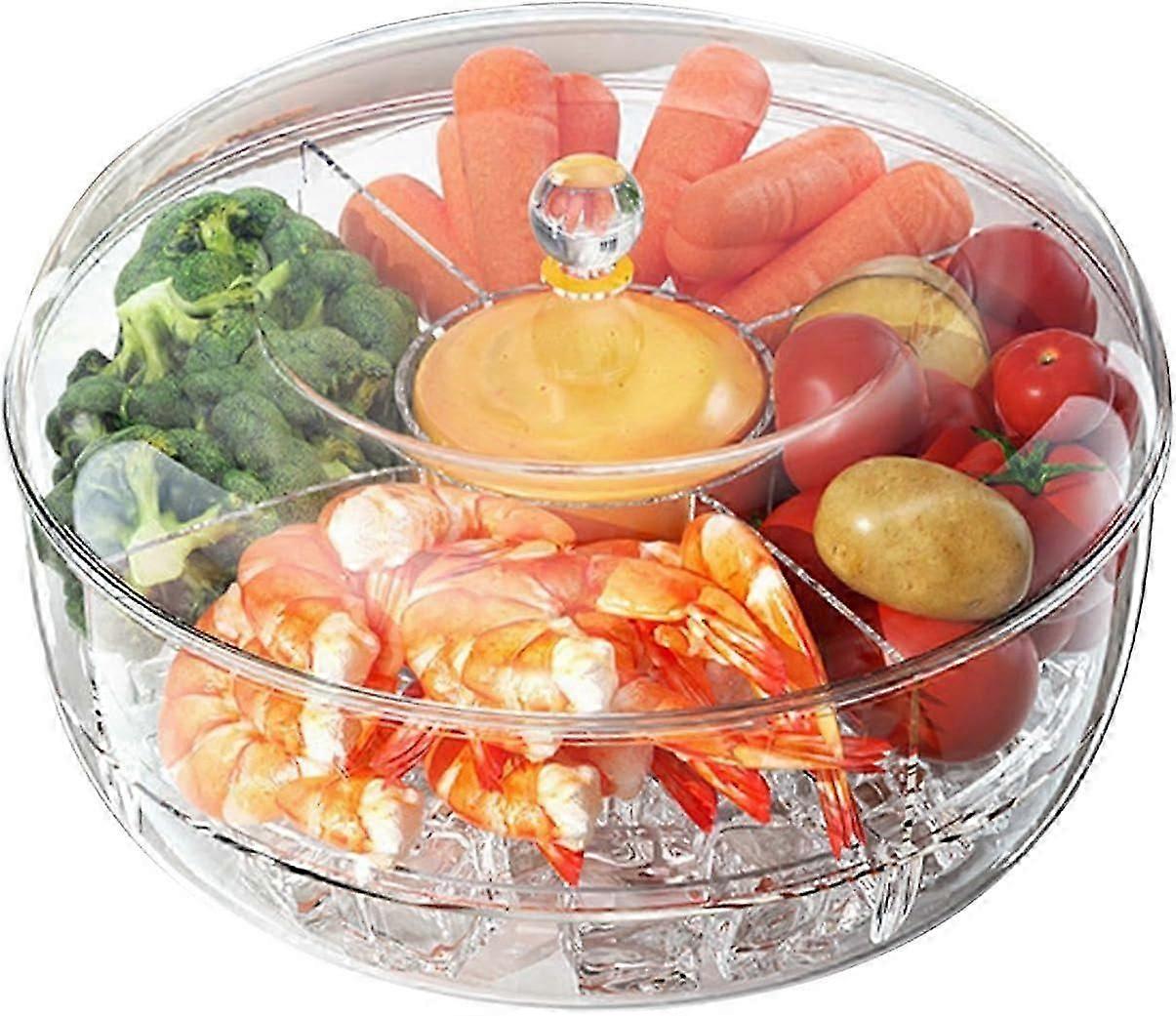 Snack Tray with Lid,Rotating Snack Container Fruit Platter - Round Platter