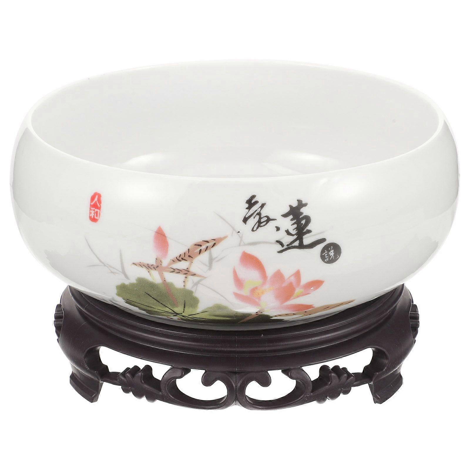 1 Set Bonsai Pot Ceramic Non-hole Hydroponic Flower Container with Base