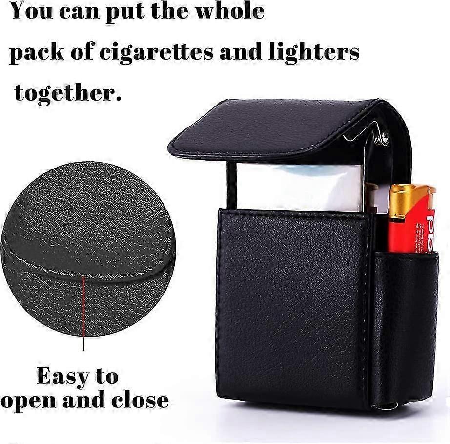Cigarette case leather with lighter holder, cigarettes box cigarette box (black)