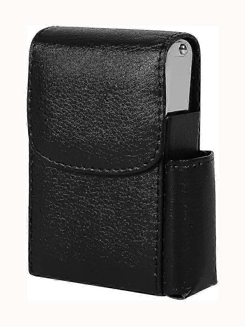 Cigarette case leather with lighter holder, cigarettes box cigarette box (black)