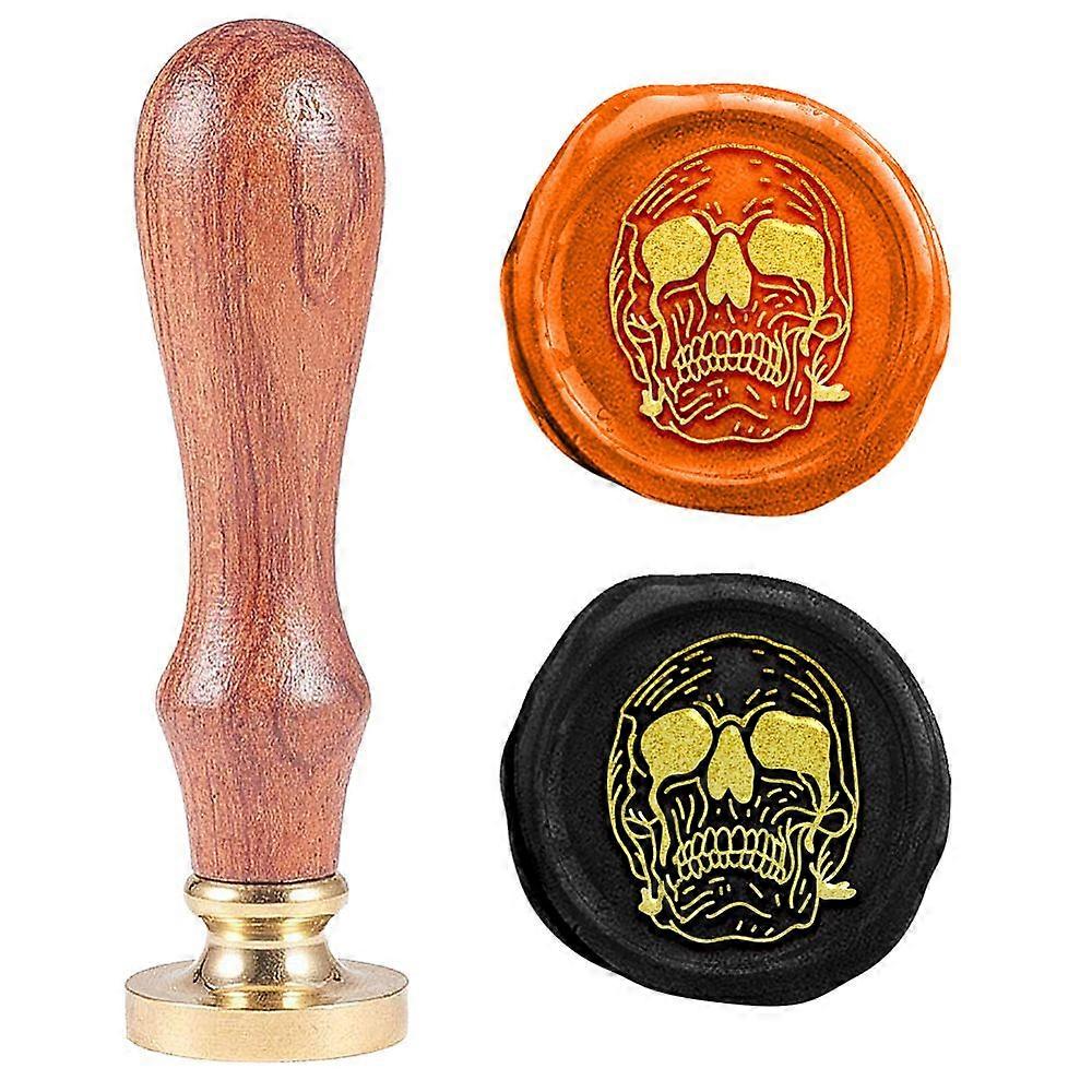 Halloween Wax Seal Stamp Set Sealing Wax Stamp Solid Brass Head with Wood Handle for Envelopes Invitations Gift Card Skull 83x22mm Stamps: 25x14.5mm