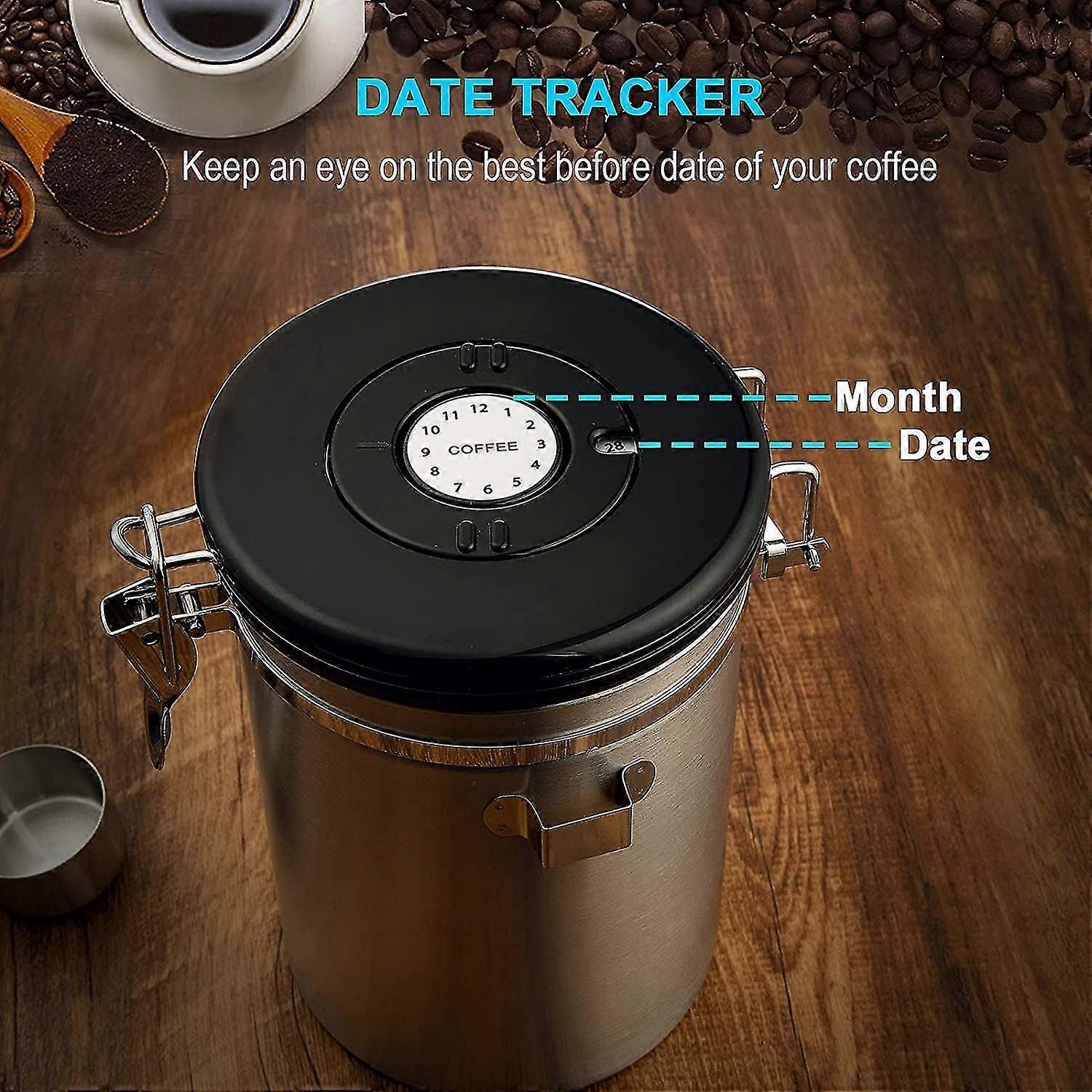 Airtight Coffee Canister - Coffee Bean Canister With Co2 Vae - With Measuring Spoon - 1.8 L (sier)