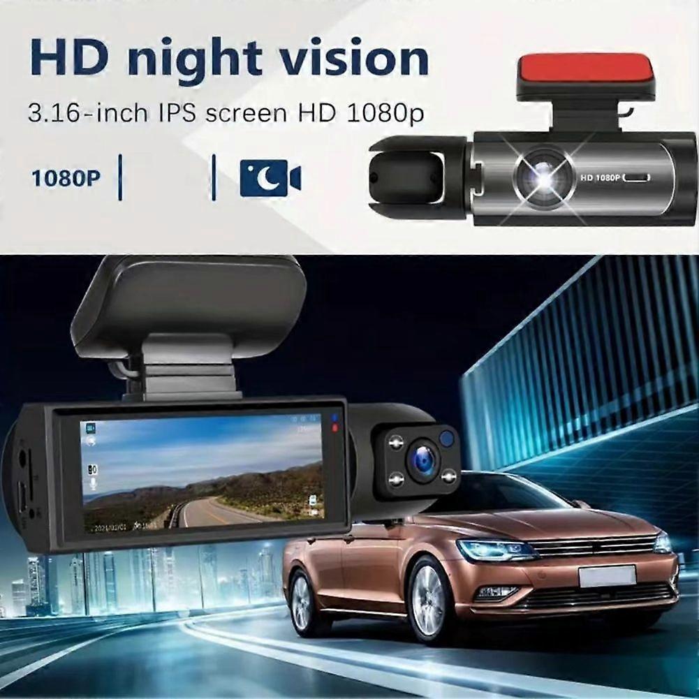 1080P Dual Camera Car Dash Cam with Infrared Night Vision, Wide~Angle Lens, 3.16" IPS Touchscreen, and 32GB Memory Card MK7423