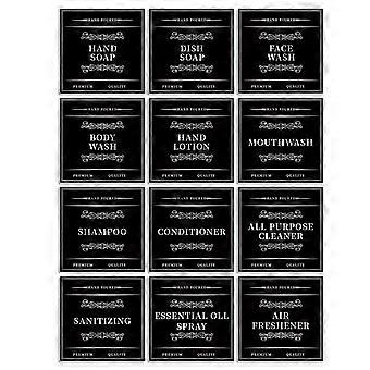 12Pcs Waterproof Bathroom Adhesive Label Sticker Set for Hand Soap Dish Soap Shampoo Conditioner Body Wash Bottles  White