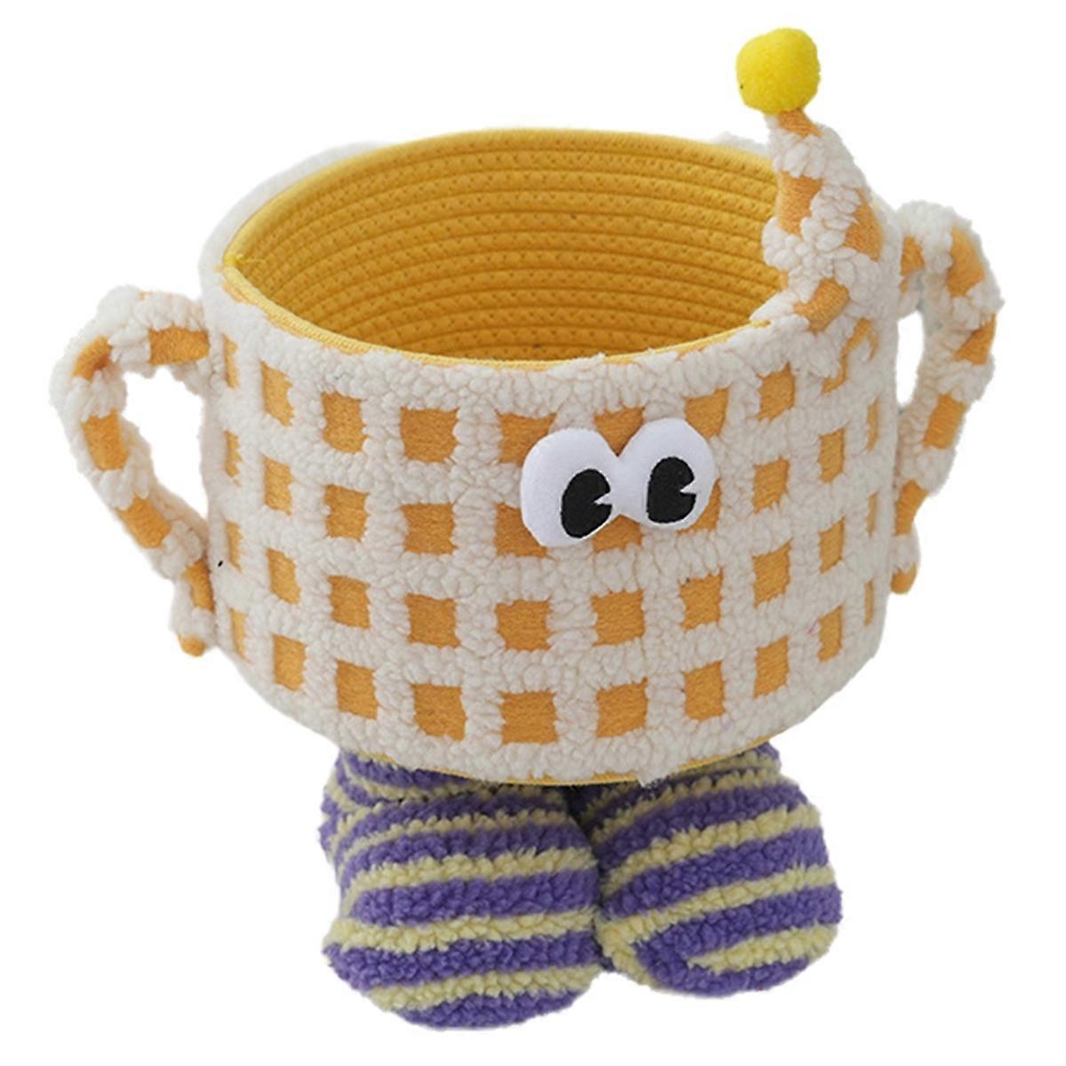 編み込み収納バスケット 漫画収納バスケット スナック おもちゃ収納バッグ かわいいホームデコレーション イエロー