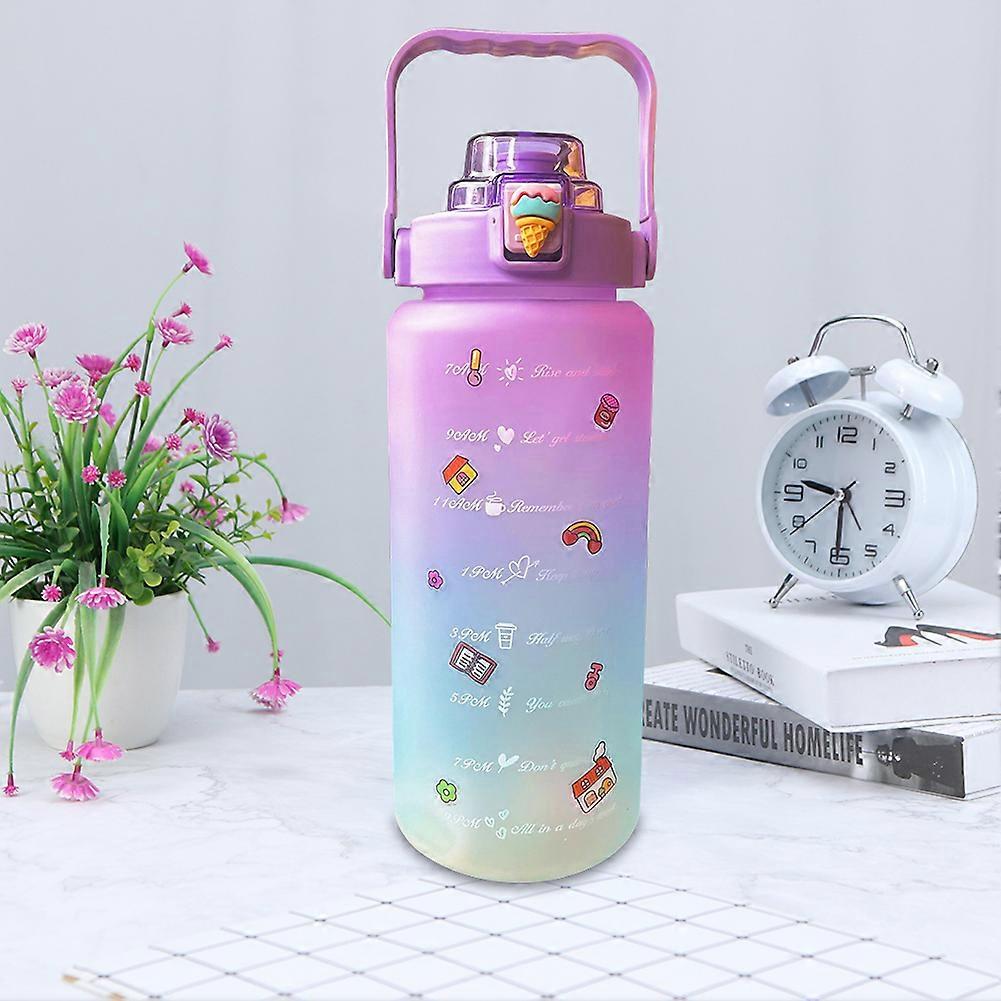 2 Liter Large Capacity Motivation Bottle with Time Marker Jugs Fitness Plastic Cups Outdoor Matte Water Bottle