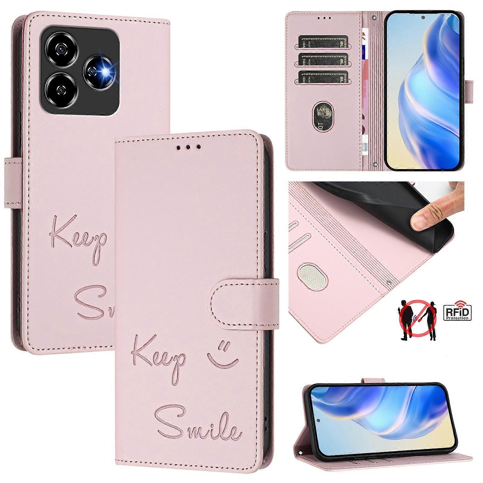 Smile Embossing RFID Leather Phone Case