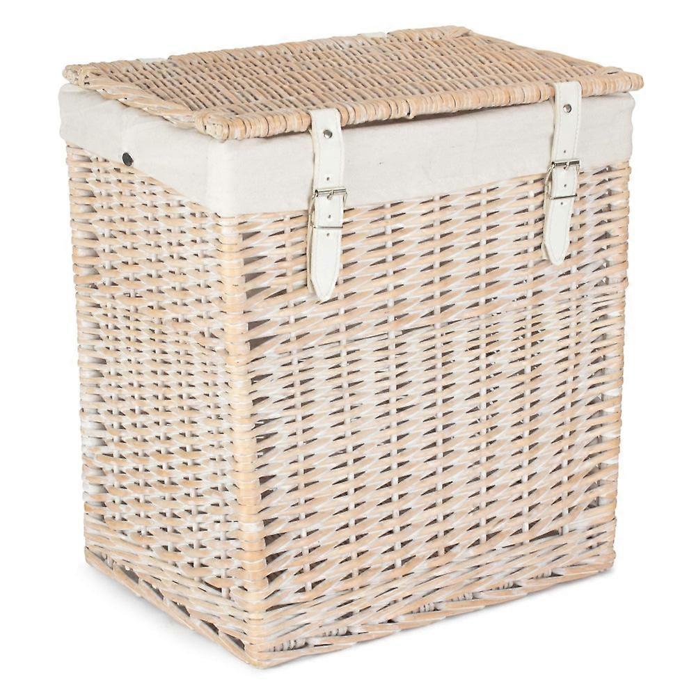 Boutique White Wash Wicker Laundry Basket With Lining