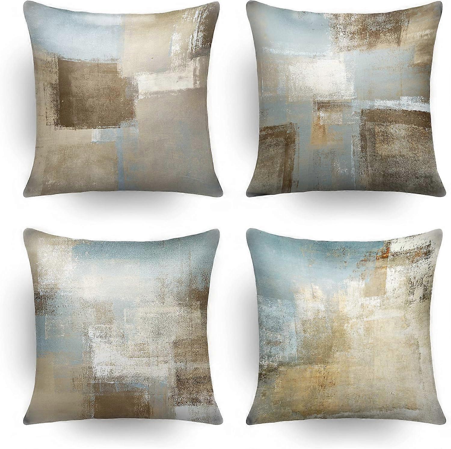 Cotton and Polyester Blend Linen Throw Pillow Cover, Decorative Pillow Cases for Neutral Decor with Invisible Zipper (Set of 4)