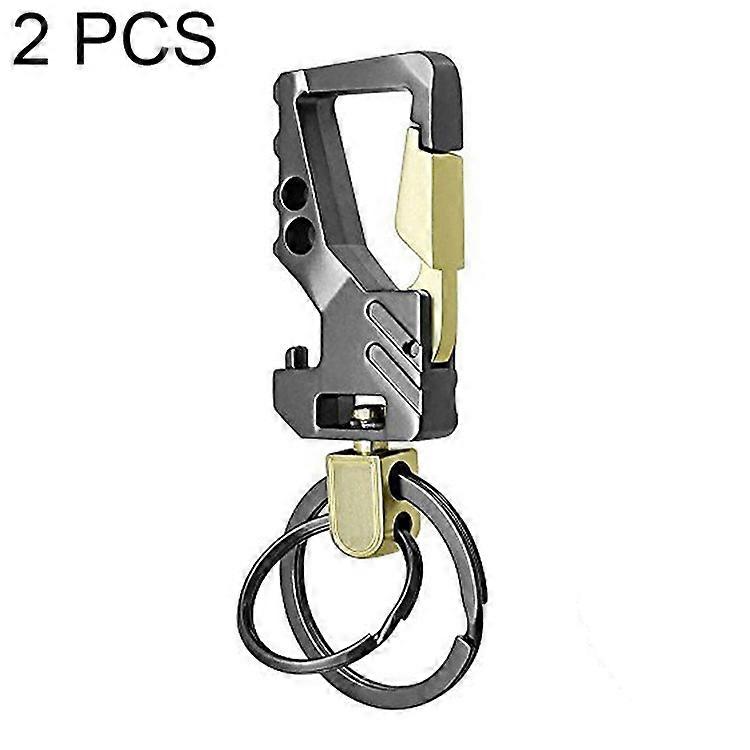 2 PCS QP-131 Multifunctional Double Ring Car Keychain Bottle Opener Carabiner