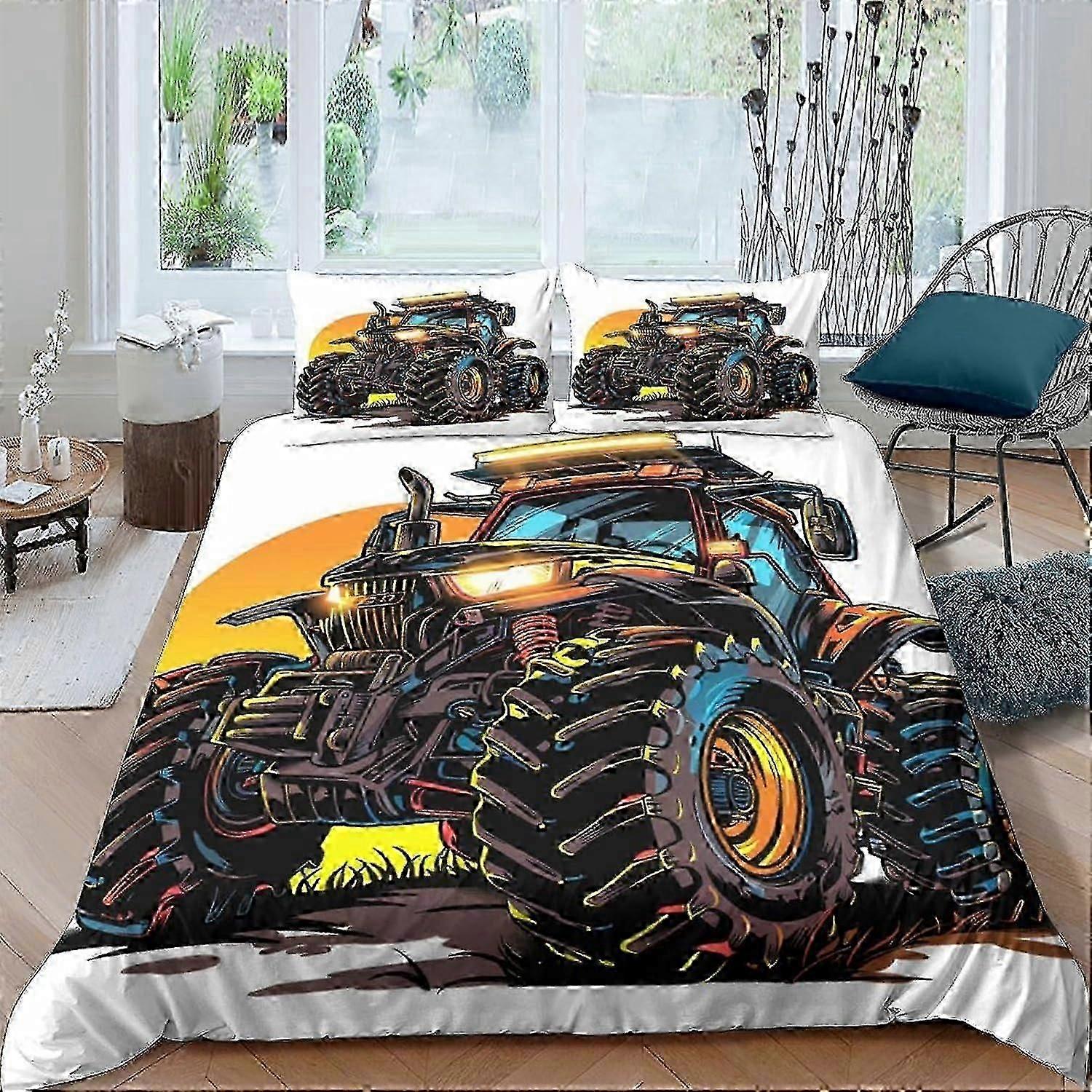 J195 Lençóis Trator 3D Capa de Edredão Microfibra Macia 3 Peças Conjuntos de Cama Capa de Consolador de Fazenda com Fronhas com Fecho de Zíper Oculto Quilt Co