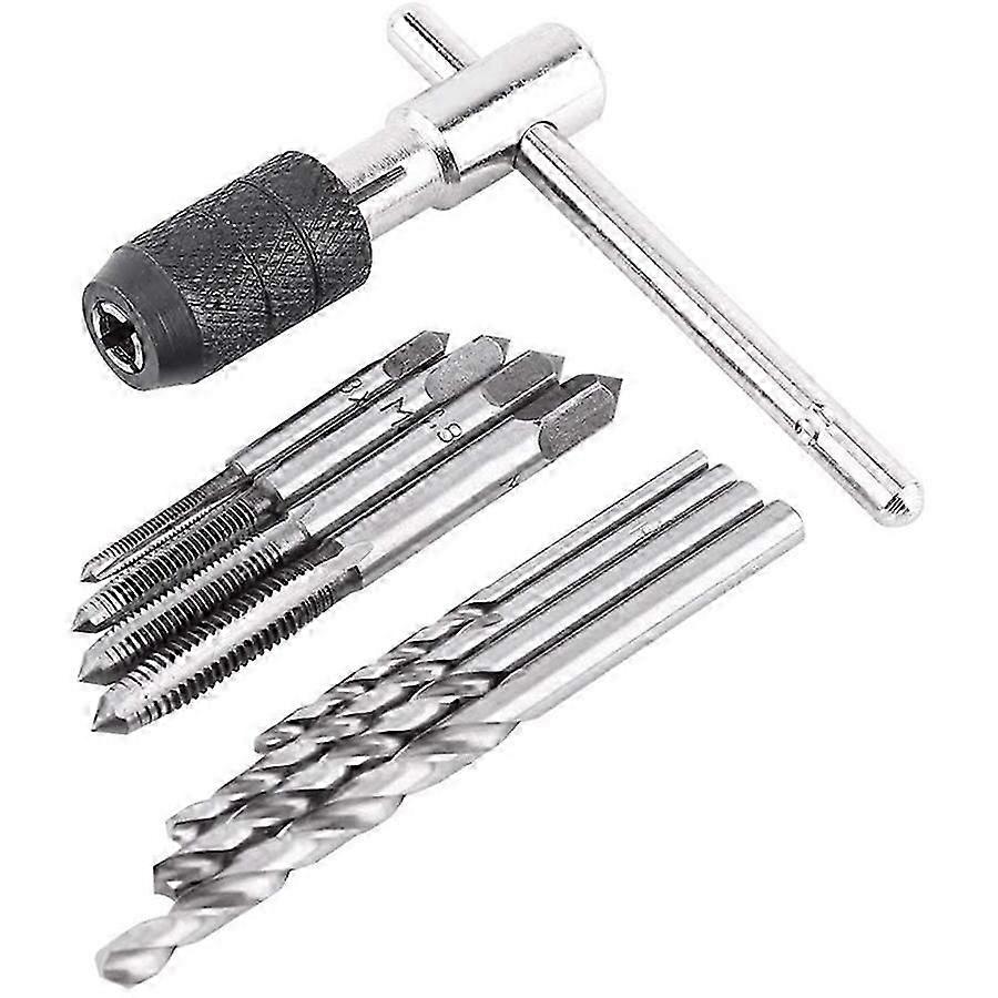9Pcs Adjustable T-Handle Ratchet Tap Holder Wrench Tool Set with M3-M6 Screw Thread Metric Plug Tap js