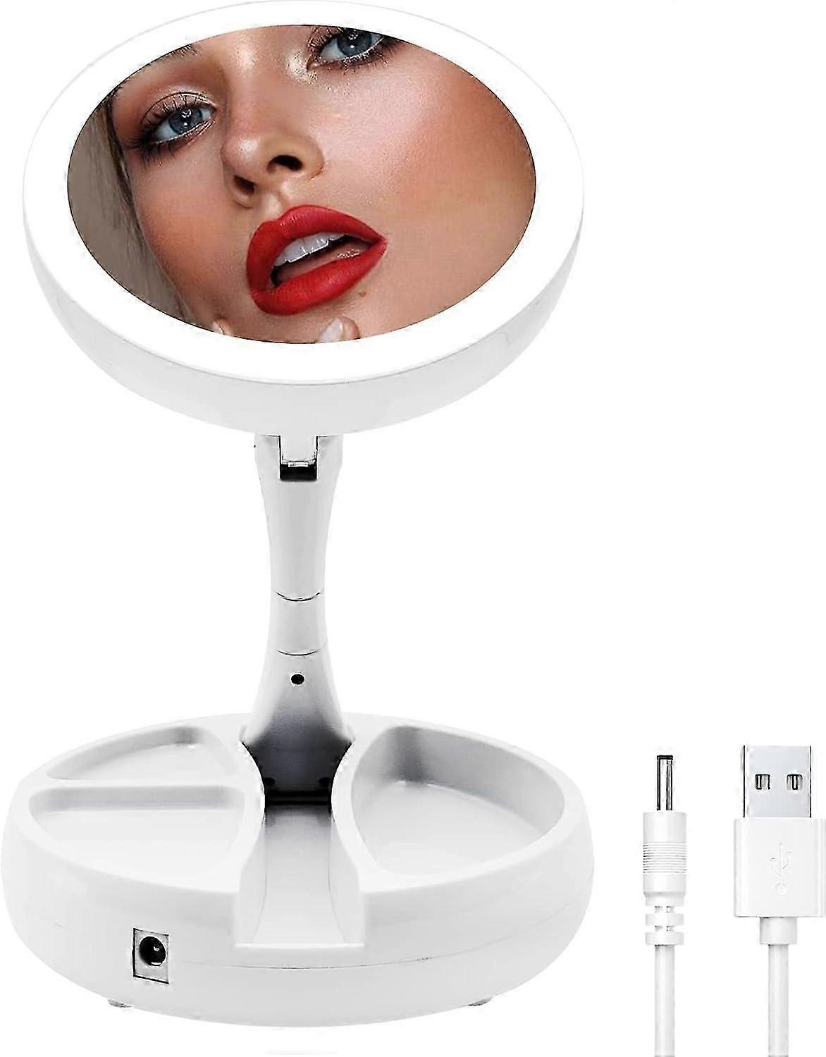 Lighted Makeup Mirror with Magnification, 1x/10x Magnifying 21 Led Lights Travel Makeup Mirror, Double Sided Compact Mirror with Light hwy