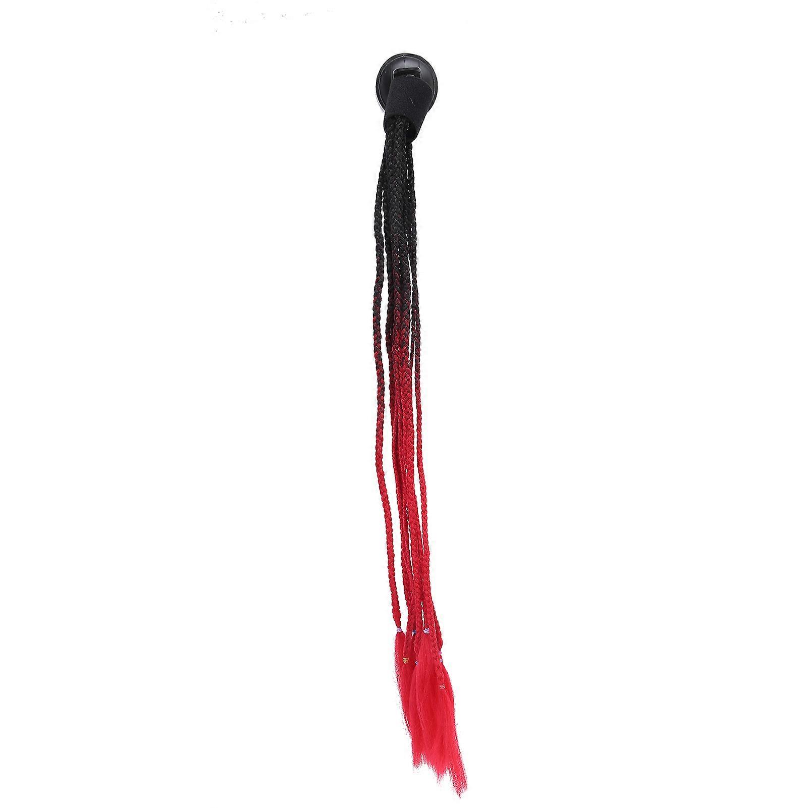 Helmet Braids Suction Cup Punk Style Motorcycle Helmet Pigtails Ponytail Gradient ColorBlack Red