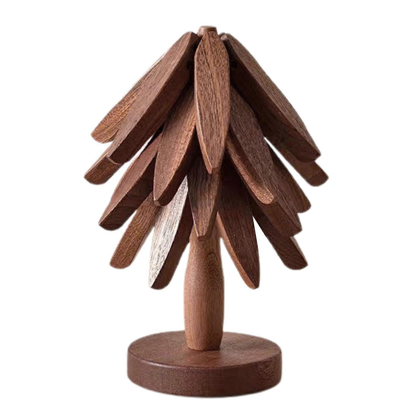 Wooden Trivets For Hot Dishes Tree Shape Set Of 4 Walnut 4-Layer Heat Resistant Collapsible Coasters For Pots And Pans