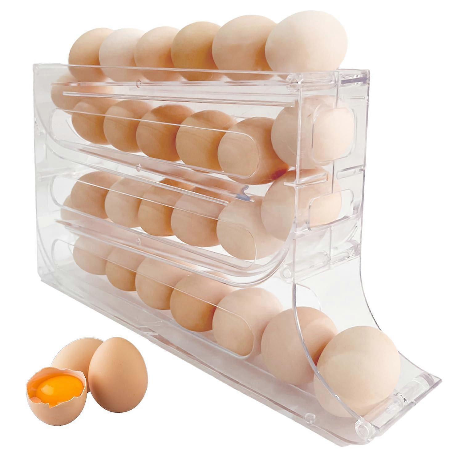 Egg Holder for Fridge, 4-Layer Eggs Dispenser Auto Rolling Egg Tray Storage 30 egg Container
