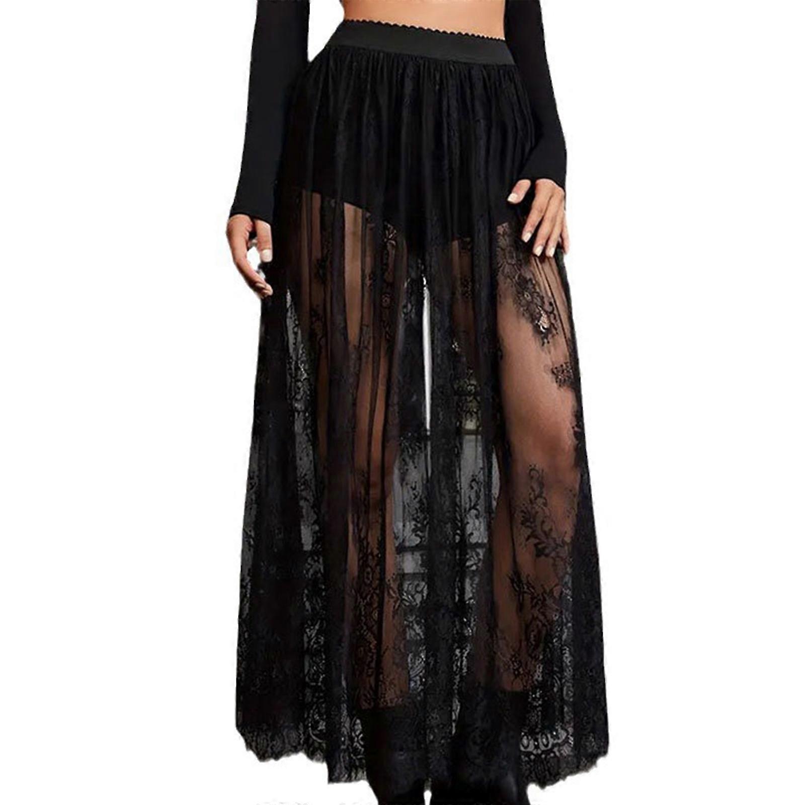 Sexy Long Skirt in1 Lace Sheer Skirt See Through Highs Waist A