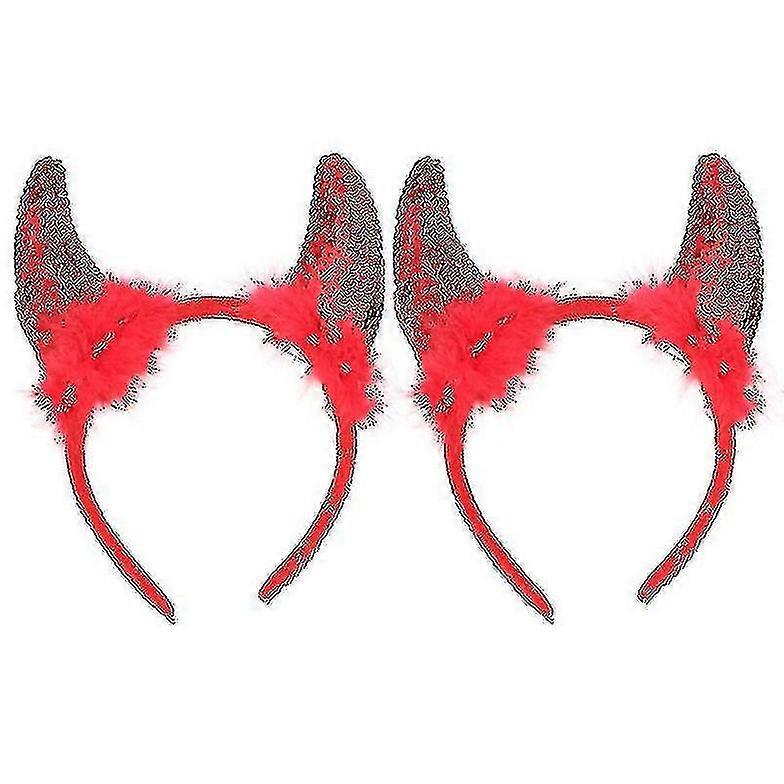 Headbands, Red Devil - Horn - shaped Headbands with Feather Detailing, Set of 2, Ideal for Party, Cosplay and Costume Events
