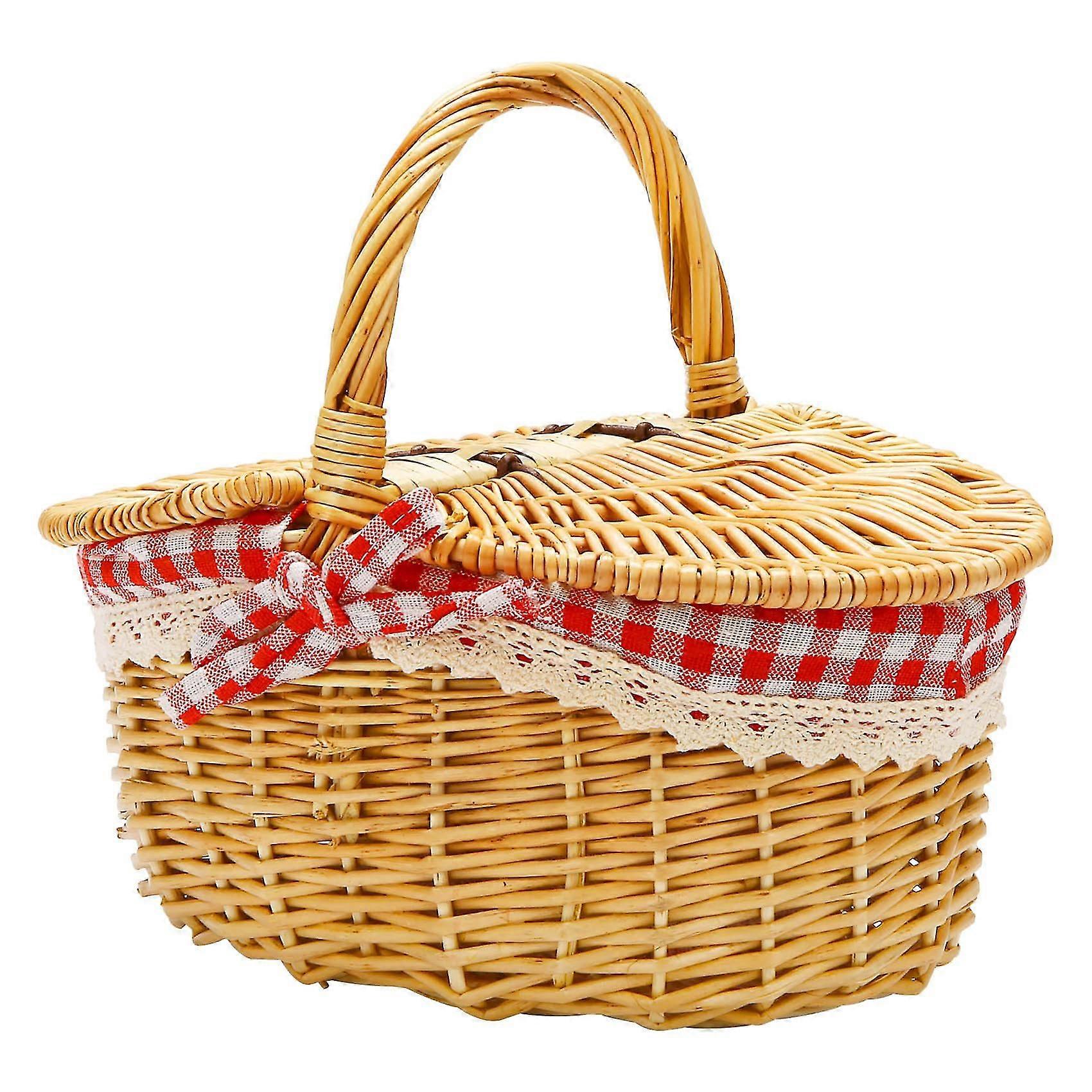 Country Style Wicker Picnic Basket Hamper With Lid And Handle & Liners For Picnics, Parties, Weddin