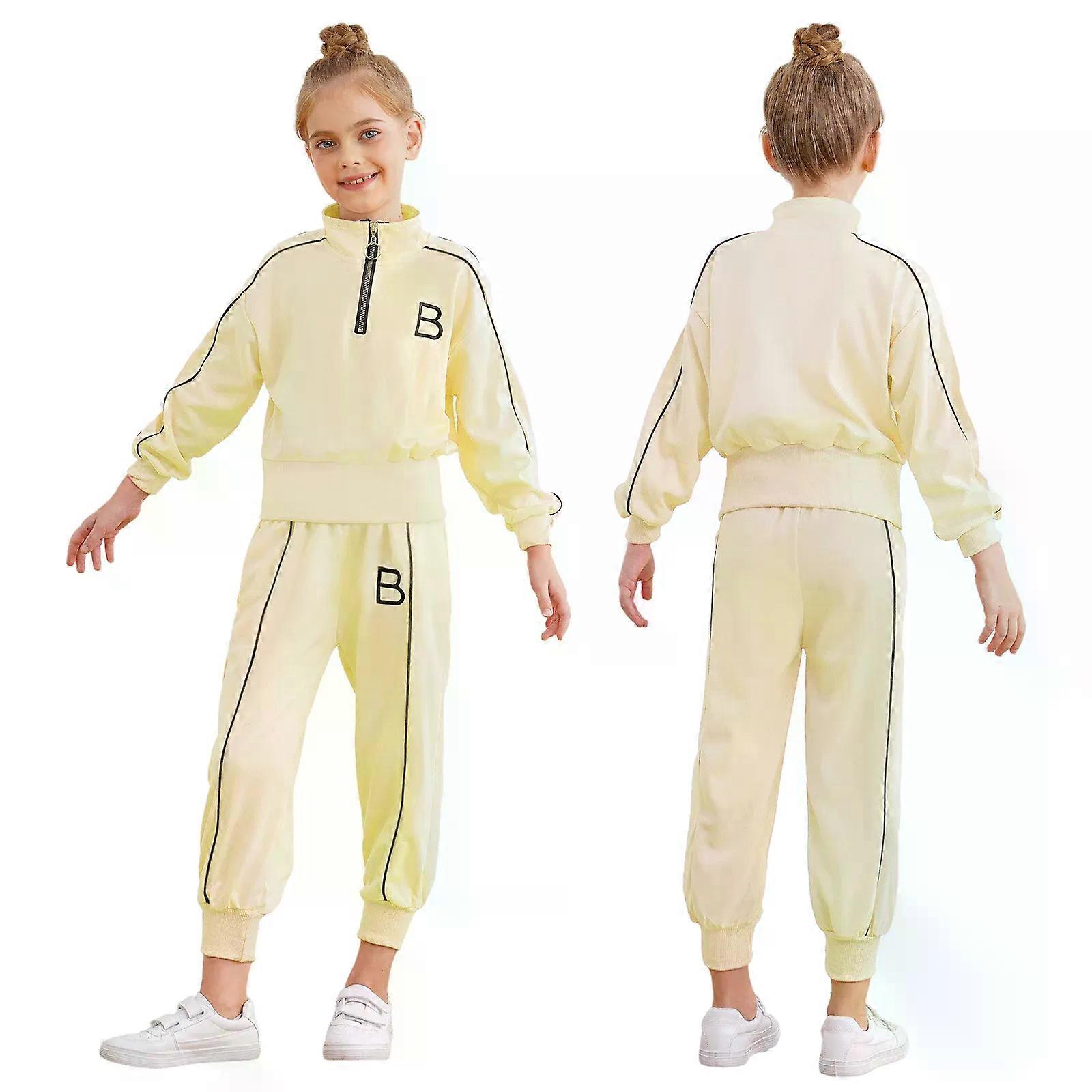 Ternos de moletom para meninas para crianças com bordado de letras de manga comprida com zíper 1/3 com calças de moletom para corrida esportiva
