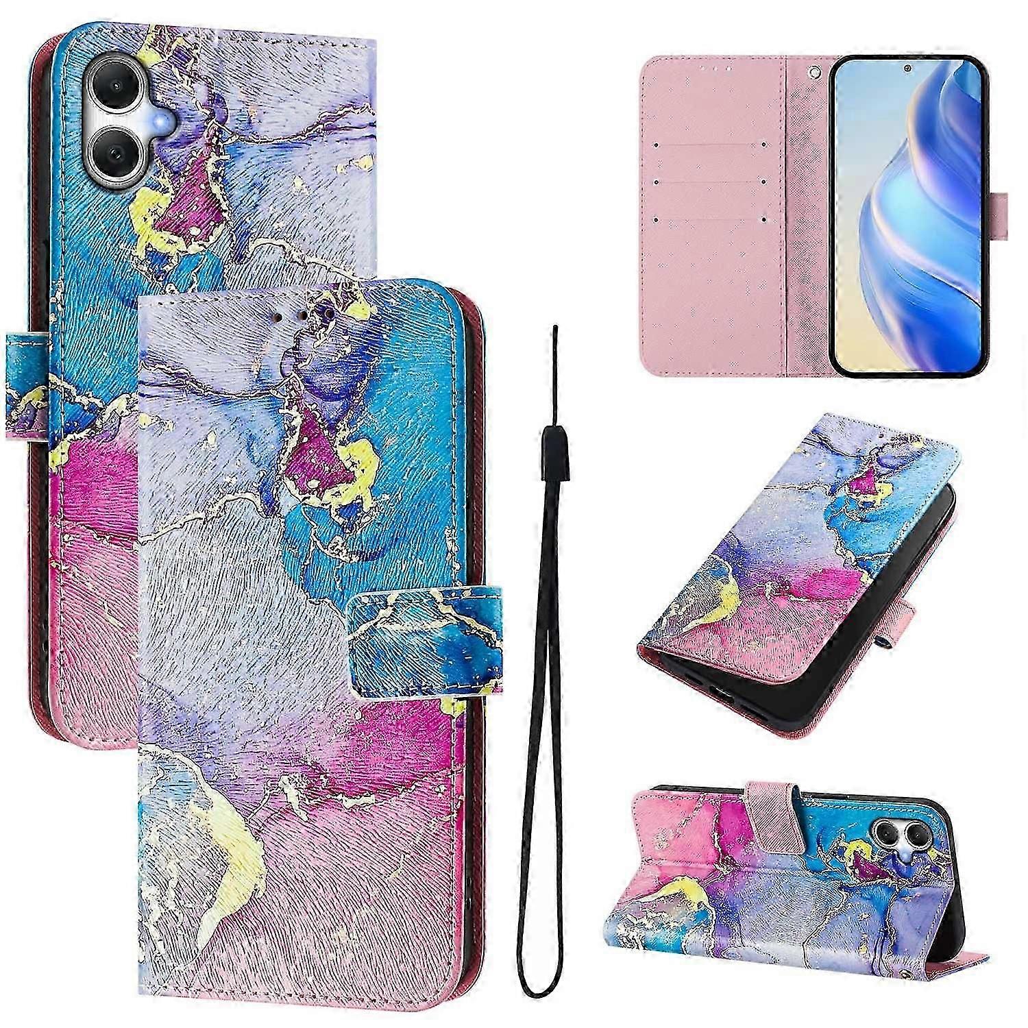 For Samsung Galaxy A06 Case Pattern Printing Wallet Phone Cover With Strap - Flower