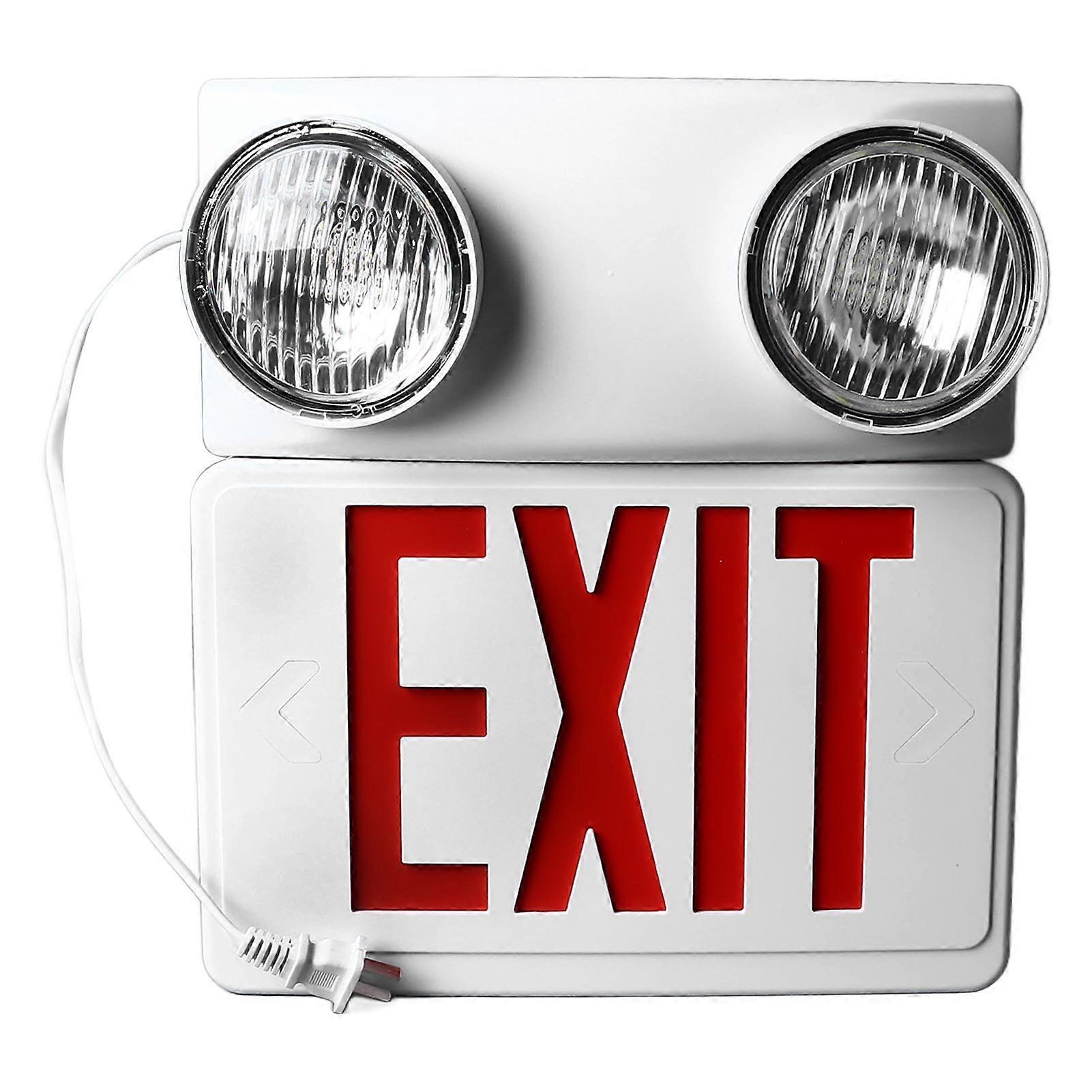 LED Exit Sign with Lights Adjustable Head Light Emergency Lighting Lamp Built in 800mAh Battery